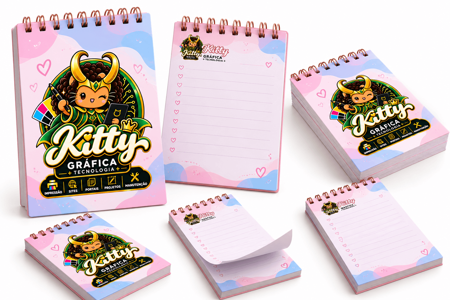 Bloco de Notas Personalizado - Bloco de notas capa dura, miolo pautado ou liso, elástico e fita marcadora.