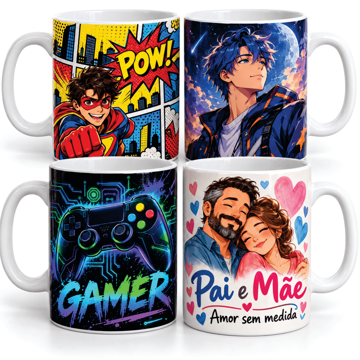 Canecas Personalizadas - Canecas cerâmicas 325ml, sublimação total, resistente a micro-ondas e lava-louças.