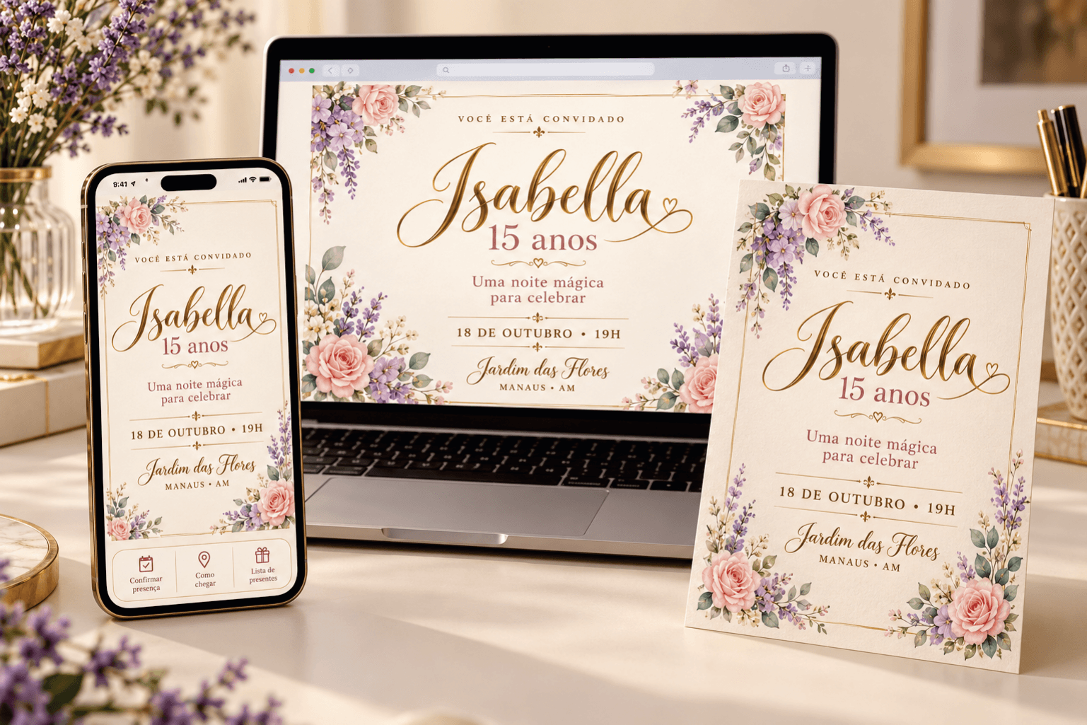 Convites Digitais Interativos - Convites animados com música, RSVP, contagem regressiva. Entrega via WhatsApp.
